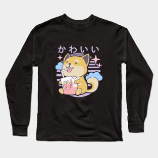 Kawaii Aesthetics Japanese Strawberry Milk Shake かわいい Dog - Violet - Strawberry Milk Long Sleeve T-Shirt